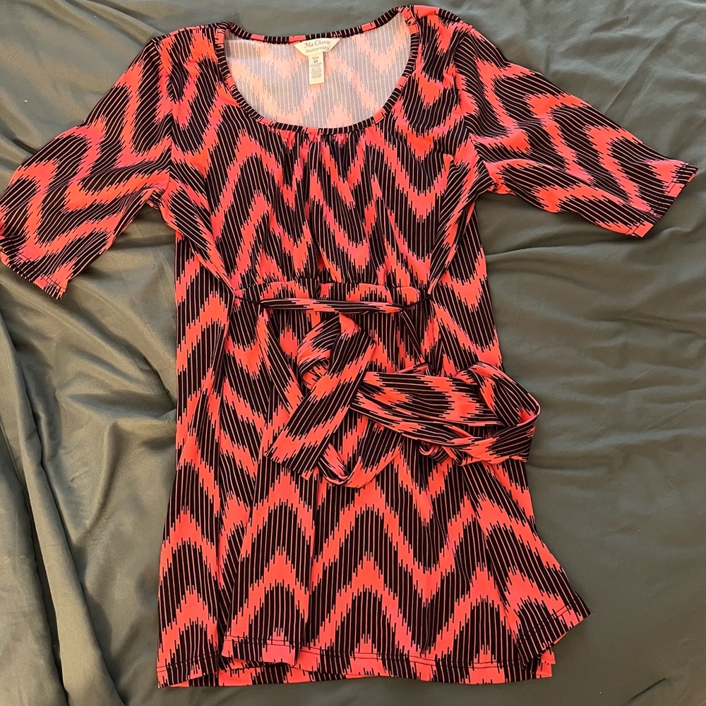 Black and pink maternity shirt with belt